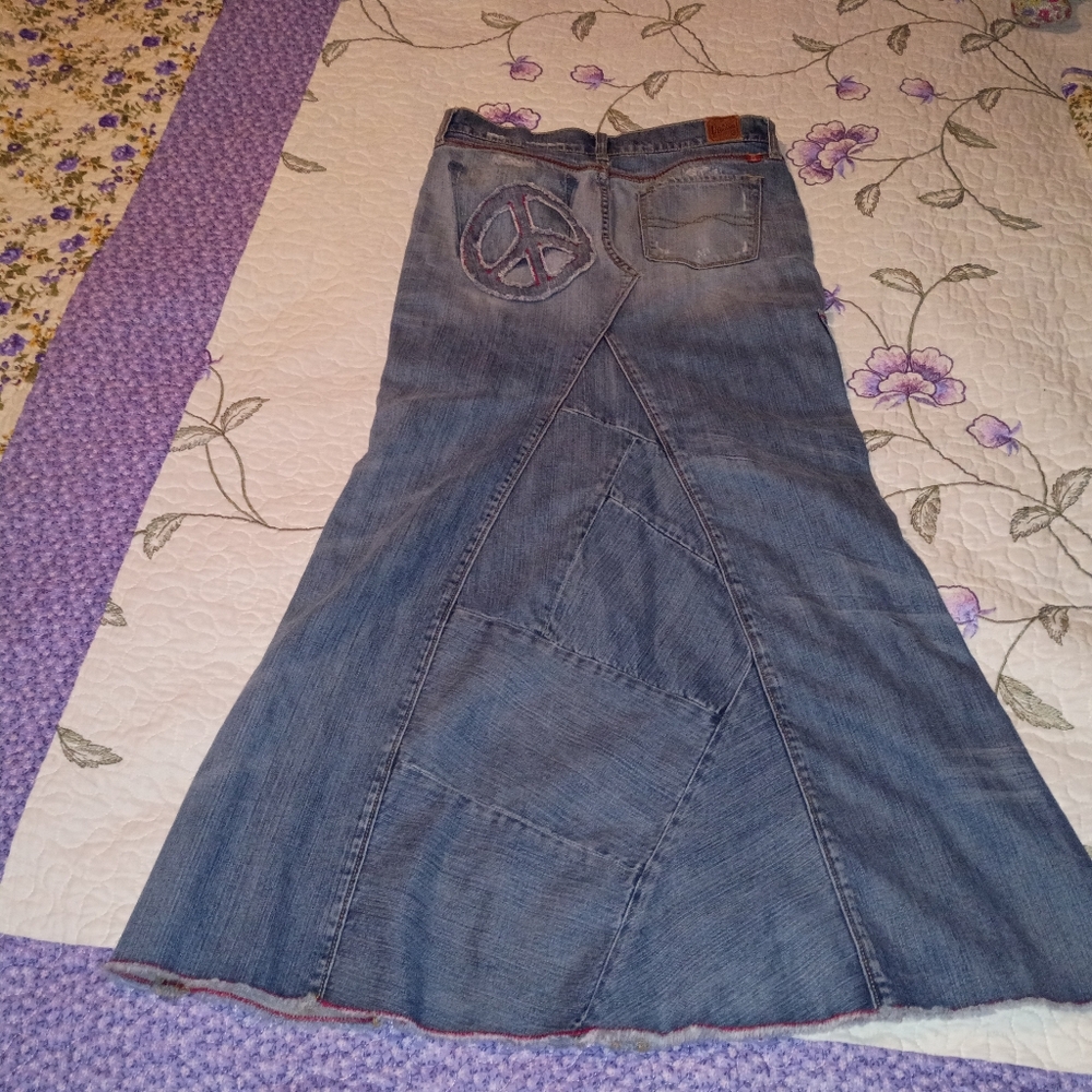 Vintage Y2K Patchwork Jeans Denim Distressed Long Maxi Skirt S Cottagegore